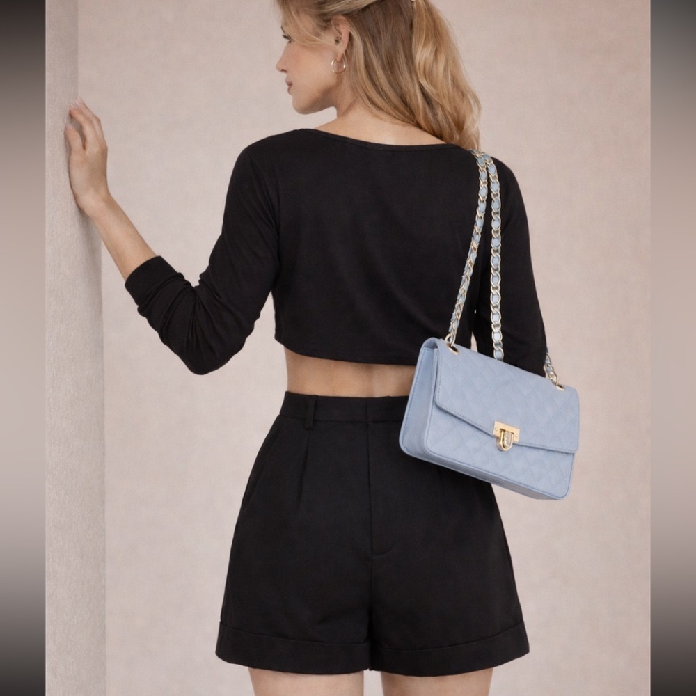 🖤5/$25 100% supima cotton Black Long Sleeve Crop top boatneck crop fit xs